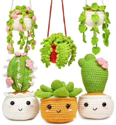 Kit De Ganchillo Para Principiantes, 6 Piezas Kits De Ganchillo De Iniciación De Crochet Colgante De Completo Cactus Accesorios Para Adultos Manualidades Con Juego De Agujas De Ganchillo Hilo