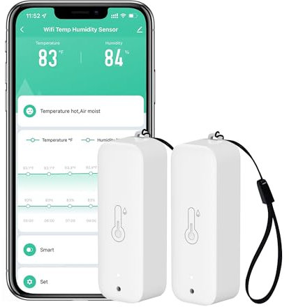 Sensore termometro igrometro WiFi: monitor intelligente della temperatura senza fili con notifica app, esportazione di memoria dati, funzione di calibrazione, compatibile con Alexa (White-2PCS)