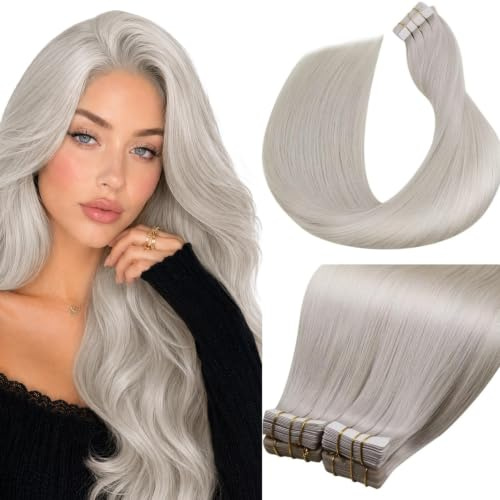 LaaVoo Echthaar Tape Extensions Blond Platinblond Invisible 80g 35cm Glatt #60 40pcs