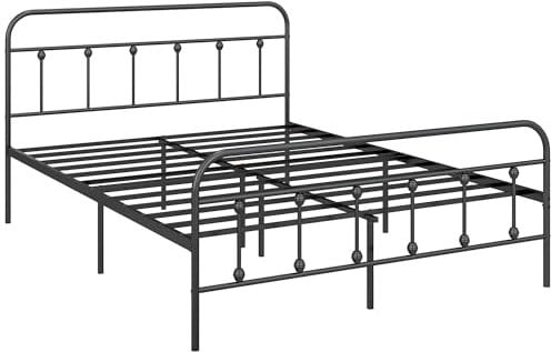 HOMCOM 5ft King Bed Frame with Underbed Storage, Metal Platform Bed frame with Tall Headboard, Footboard and Steel Slat Support, No Box Spring Needed, Easy Assembly, Black