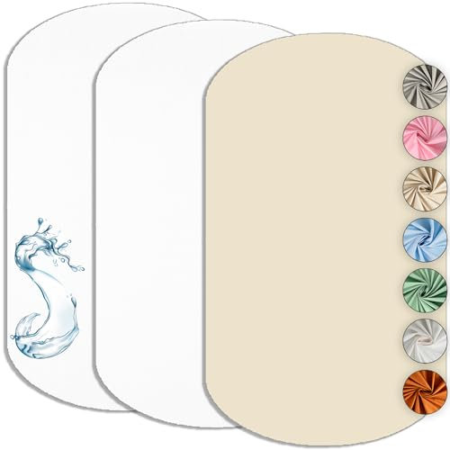 2X Spannbettlaken beistellbett 100% Baumwolle + 1X Matratzenschoner 100% wasserdichtem Material - Set 3X - Kompatibel Iora, Oeko-TEX (Weiß/Vanille, 60 x 80 cm)