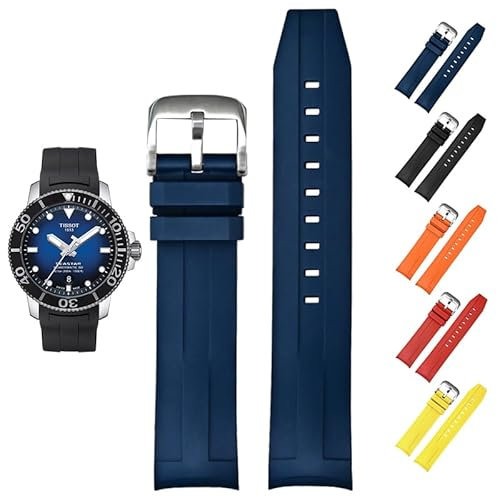 FKM Gummiband für Tissot Seastar 1000 Powermatic 80 T120407A, Ersatz-Uhrenarmband mit gebogenem Ende für Tissot Seastar 1000 Uhren, 21 mm, Blau, 21 mm