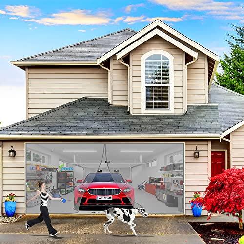 Zanzariera per garage, 270 x 285 cm, chiusura magnetica, autosigillante, per auto, garage, grigio