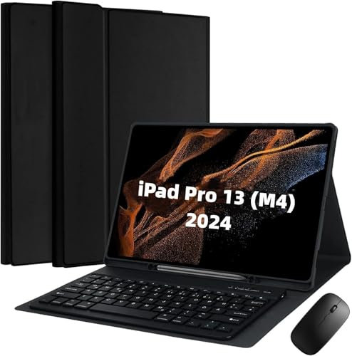 MicroTunk Cover Per IPad Pro 13 Pollici (M4 2024) con Ltaliano Tastiera (QWERTY) Essere Caricata Keyboard Bluetooth Wireless Mouse Coperchio Protettivo con Scanalatura Portapenna Case Nero