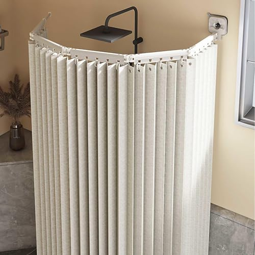 YZBZNG Faltbarer Duschvorhang Mit Stange Duschvorhangstange L/u Form Duschvorhänge Ohne Bohren Wasserdicht/waschbar Für Eckdusche, Shower Curtains,H-172cm+9.8in/25cm