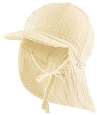 Sterntaler Schirmmütze Nackenschutz Musselin – Bio-Baumwoll-Musselin mit Sonnenschutz, Bindeband und weichem Innenfutter, UV-Schutz 50+ – Vanille, Größe 49