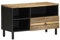 BOWEKAM Meubles, armoires et rangement, armoires de rangement et étagères, meuble TV noir, 80 x 33,5 x 46 cm, bois brut massif de manguier