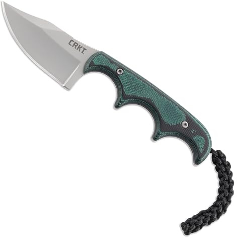 CRKT Minimalist Bowie Outdoor Survival Fixed Blade Knife with Sheath: Stainless Steel Plain Edge Blade, Micarta Handle, 2387