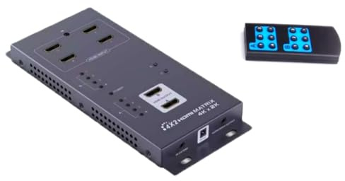 C07D HDMI Matrix 4x2 Switch 4K@60Hz mit IR-Fernbedienung - 4 Eingänge 2 Ausgänge 3D Umschalter + Audio Extractor für Heimkino & Gaming, Metallgehäuse mit Wandmontage