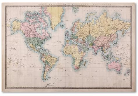 Postereck - 0557 - Hochwertiges Weltkarten Poster Vintage | Weltkarte Wand mit Hauptstädten der Länder | Unterricht Klassenzimmer Schule World Map Wall | Landkarte Welt XXL | Poster - DIN A3-29,7 cm x 42,0 cm