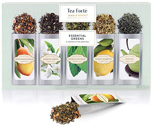 Probierset Lebenswichtiges Grün von Tea Forté, Teeblätter für Grünen Tee zum Aufgießen, Verschiedene Sorten, für 15 Tassen Tee