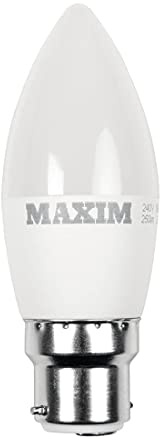 Maxim LED Candle Bayonet Cap (Cool White) - 6watt (40watt) (Pack 10), 40MLCBCCW5X10 | Offers a 25,000-hour rated lifespan and A+ energy rating, constructed from robust plastic and aluminium.
