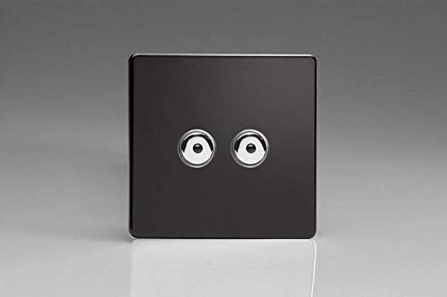Varilight Screwless Jet Black 2 Gang 1 Way Remote/Touch Control Master LED Dimmer 2 x 0-100W (1-10 LEDs)