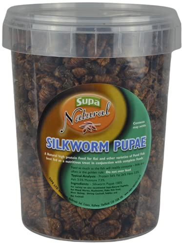 Supa Natural Koi Silkworm Pupae, 1 Litre, A Highly Nutritious 100% Natural Protein Rich Treat Food For Koi And Other Pond Fish,