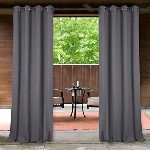 StangH Outdoor Curtains for Patio Waterproof Outdoor Patio Curtains, Grommet Top Blackout Thermal Insulated Outdoor Drapes for Deck/Gazebo, Grey, 1 Panel, Wide 52 x Long 84 inches