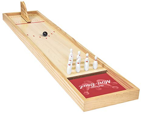 GoSports Mini Wooden Tabletop Bowling Game Set for Kids & Adults - Includes 1 Bowling Alley Board, 1 Launch Ramp, 2 Mini Bowling Balls, 10 Pins & Dry Erase Scorecard