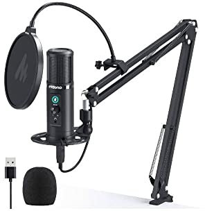 MAONO AU-PM422 USB-Mikrofon, mit Touch-Stummschaltfeld und Mikrofon-Verstärkungsknopf, Null-Latenzüberwachung 192 kHz/24 bit professionelles Nierencharakteristik-Mikrofon für Aufnahmen, Podcasting, Gaming, YouTube, Schwarz