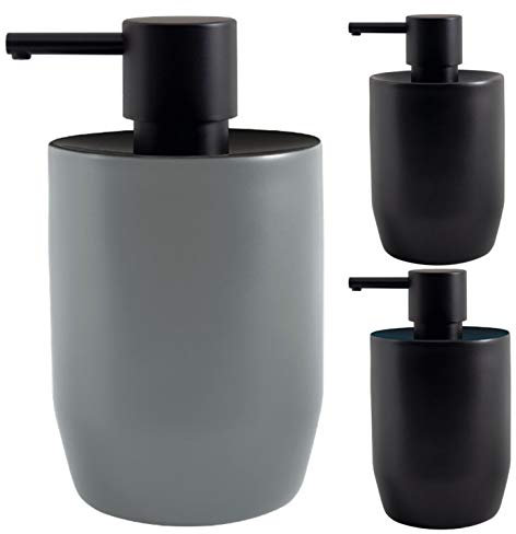 Spirella Seifenspender Jaro mit Edelstahlpumpe Flüssigseifen-Spender Porzellan 300ml Langliebig und Robust Grau Schwarz, Grey