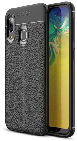 NALIA Aspect Cuir Coque Compatible avec Samsung Galaxy A20e, Slim Silicone Mince Housse Protection TPU Case Cover Etui, Ultra Fine Anti-Choc Souple Protege Telephone Portable Bumper Couverture - Noir