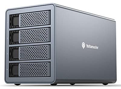 Yottamaster 4 Baies Boitier Disques Dur Raid, Externes Aluminium USB Type B 3.0 Raid Boîtier pour 2.5/3.5 SATA HDD,Soutien 4 x 16TB Raid 0/1/3/5/10/JBOD/PM, 80 mm Ventilateur Stockage Personnel