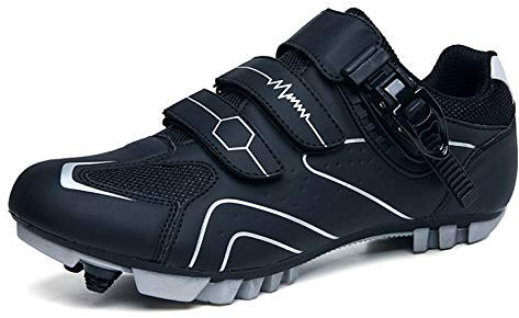 Prodkfe Moutntain Fahrradschuhe Herren Damen MTB Schuhe SPD Mountainbike Schuhe mit Schnalle A Schwarz Grau 43 EU