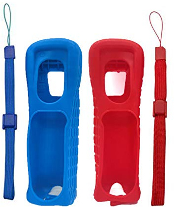 2 fundas de silicona con correa para la muñeca para mando Nintend Wii (rojo+azul)