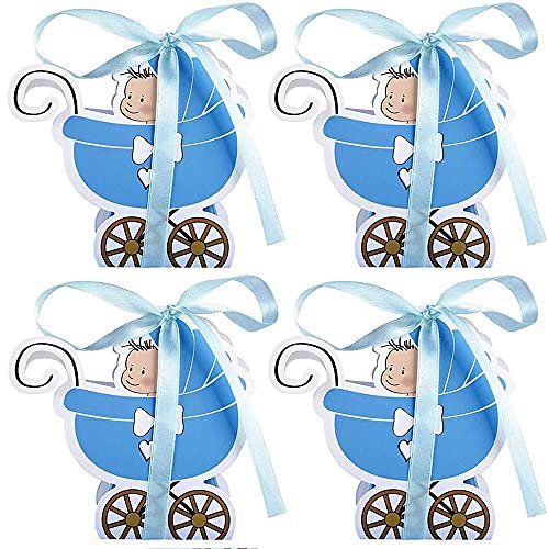 Srcasy 30 Stück Taufe Gunst Box, Geburtstagsfeier Geschenkbox, Baby Kutschen Geschenkbox, Junge Hochzeit Geschenkbox, für Geburtstagsfeier, Begünstigt Dekoration, Babyparty (Blau)