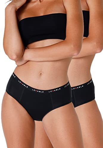 Lovable Slip Culotte da Ciclo Mestruale Flusso Abbondante Period Panties Bi-pack Donna x2, Nero, M
