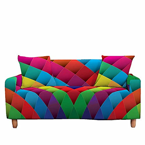 FANSU Stretch Sofabezug Antirutsch Sofaüberwürfe mit Armlehnen, 3D Farbige Geometrie Drucke Ecksofa L Form Sofa/Couchbezug/Sesselbezug für Wohnzimmer Wohnkultur (Mehrfarbig,3 Sitzer/190~230cm)