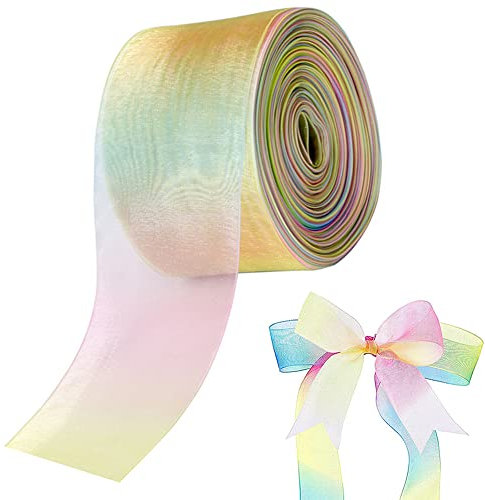 Geschenkband, 50 Yard, 25mm, Durchsichtiges Chiffonband, Schleifenband, Organza Bänder für Haarzöpfe Dekoration, Geschenkverpackung, Hochzeit, Party, Geburtstag, Weihnachten