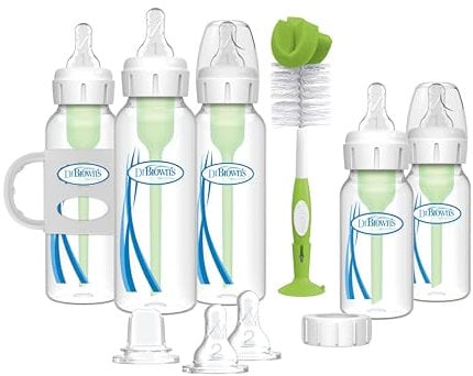 Dr. Brown’s Natural Flow® Anti-Colic Options+™ Narrow Bottle to Sippy Gift Set with Soft Silicone Sippy Spout, Removable Silicone Handles, Travel Cap and Bottle Brush
