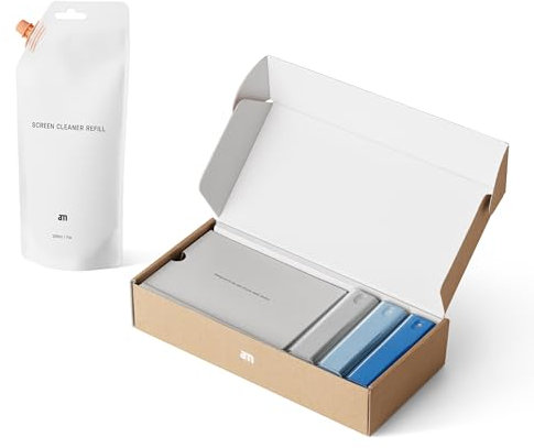 am Kit Nettoyage Écran 3 Pièces – Spray 200 ML Rechargeable, Chiffon Microfibre, Spray Nettoyant Lunettes – Nettoyant Écran TV, Ordinateur, Smartphone, Tablette, Écran Tactile Voiture, Bleu
