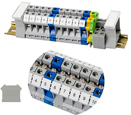 SRJQXH UK/10N Bornas de Conexión Eléctrica, Grupo Bloques de Terminales, Con Carril DIN de 20cm y Fijación de Clemas Electricas, Kit de Bloques Terminales de Riel para Automatización de Producción