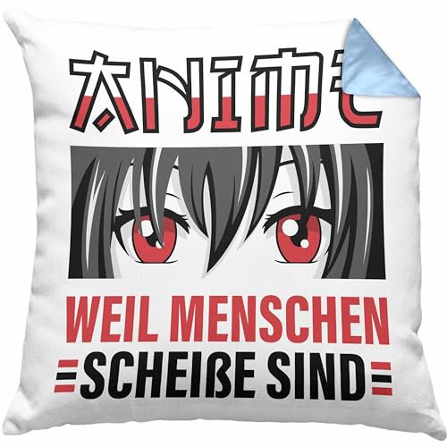 Trendation Anime Kissen mit Füllung 40x40 Geschenk Spruch (Blau)