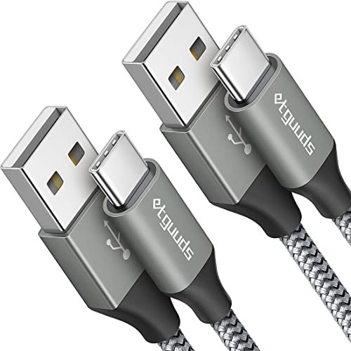 etguuds [2Pezzi 1.8M] Lungo Cavo USB Grigio Cavo USB Tipo C, Cavi USB A a USB C Ricarica Rapida 3A Nylon per iPhone 15 Pro Samsung Galaxy S23 S22 S21 S20 S10 S9 A50 A52 A53