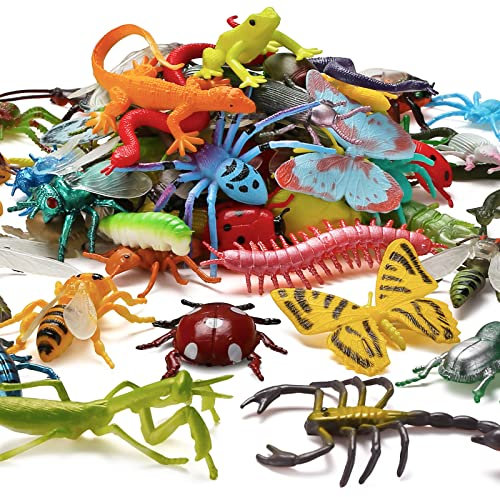 YeoNational&Toys Tierfiguren Spielzeug Set, 73 Stück Mini Insektmodell Kinderlernspielzeug aus Kunststoff, 2-6 Zoll Realisitische Fake Bugs für Halloween Geburtstag Themen Partys Dekoration