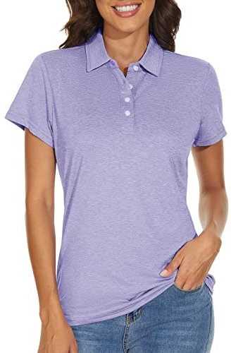 KEFITEVD Ladies Golf Polo Shirt Lightweight Short Sleeve Sport Top Women Quick Dry Tennis Polo Shirt,Light Purple,M