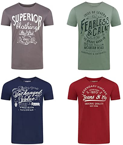 riverso Tshirt Herren Baumwolle Regular Fit RIVLeon 4er Set Pack Rundhals Kurzarm Sommer Tee Shirt Print, Größe:L, Farbe:Farbmix 27