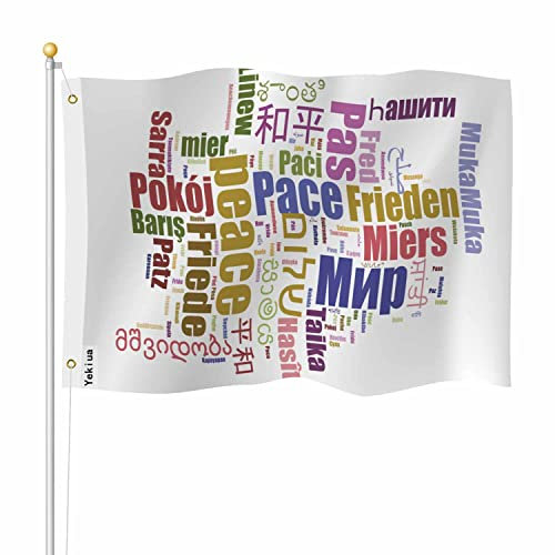 Yekiua Peace Word Flagge 3 x 5 verschiedene Sprachen, Wolken, UV-beständig, lebendige Farben – Leinwandkopf, doppelt genähte Flagge mit Messingösen, bunt