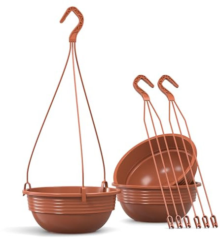 Plastard Blumenampel 3er Set 32 cm Durchmesser Hängeample Farbe Anthrazit runde Kunststoff Blumenschale für Innen und Außen Pflanzschale Terrassen Balkon Deko