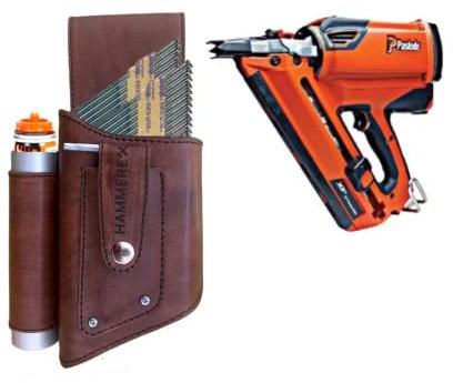 Hammerex Nail Pouch with Gas Station, Orange Leather, 2 Pockets, Open Top