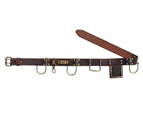 TOURBON Adjustable Genuine Leather Tool Belt Hammer Hatchet Holder Tape Measure Drill Holster for Outdoor Carpenters