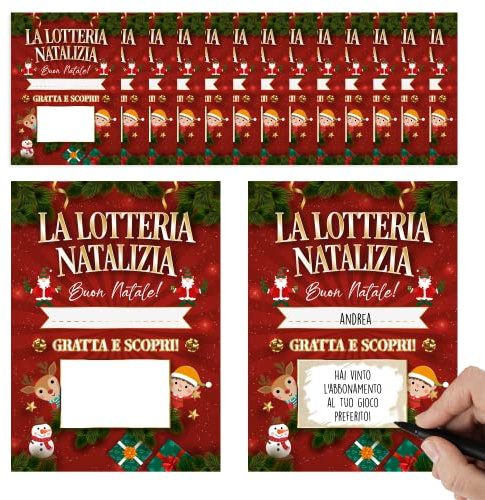 Gratta e Vinci Personalizzato Natale - La Lotteria Natalizia -12 Gratta e Scopri Idea Regalo Natale Originale Bambini - Gadget Idee Regali Divertenti Originali - Bigliettini di Auguri Grattabili