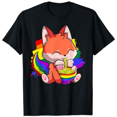 Gay Pride Kawaii Fox Ramen Noodles Regenbogenflagge T-Shirt