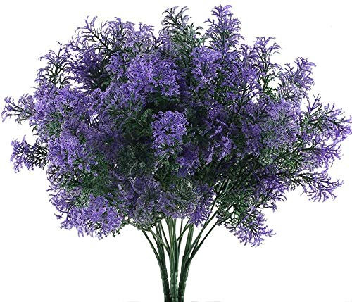 KOSHIFU 4 Piezas Flores Artificiales Exteriores Interiores Púrpura Plantas Artificiales Arbustos 7 Ramas Flores Plástico Decorativas Primavera Verano para Balcón Jardín Cementerio Ventana Hogar Jarrón