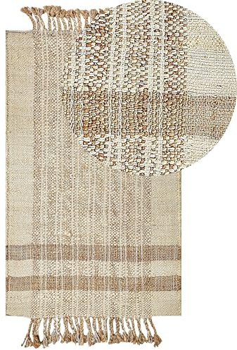 Beliani Teppich Jute natürlich beige 80 x 150 cm Fransen geometrisches Muster Ortaoba
