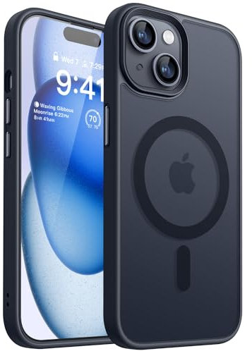 CANSHN Funda Magnética para iPhone 15, Protección Grado Militar, Carcasa Translúcida Mate Trasera Fina Antigolpes (Negro)