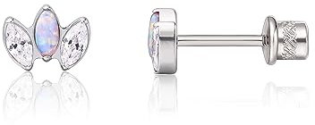 Limerencia Medizinische Titan Ohrringe, G23 Hypoallergen Gesundheitsstecker Ohrstecker mit Schraubverschluss, Nickelfreie Ohrringe für Damen, Mädchen und Kinder (CZ + Opal Crown)