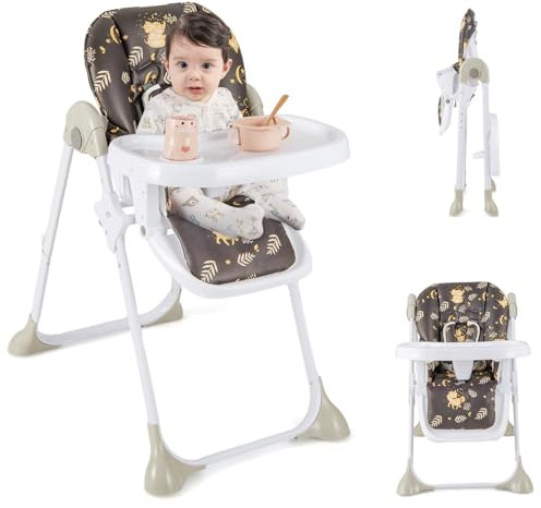 COSTWAY 6 in 1 Babyhochstuhl umwandelbar, klappbarer Hochstuhl höhenverstellbar mit Liegefunktionen, Doppeltablett, neigbarer Rückenlehne & Fußstütze, Babystuhl Kombihochstuhl mit Rollen (Braun)