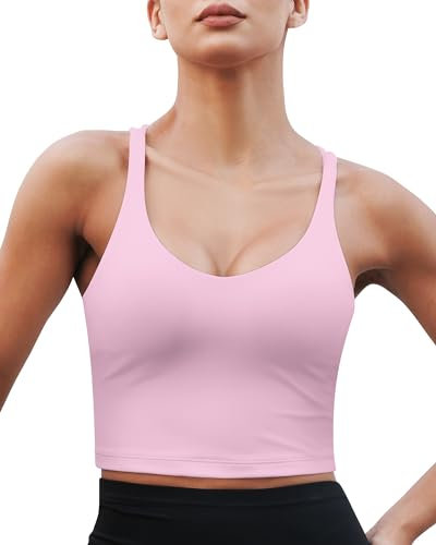 As Fairy Damen-Sport-BH Criss Cross Back Crop Tank Top Longline gepolsterter Yoga-BH mit mittlerer Unterstützung (Rosa,M)